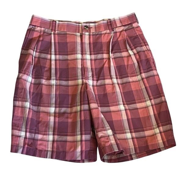 Roundtree & Yorke Gold Label Shorts 32 Brick Red Plaid Golf Country Club - Picture 1 of 4
